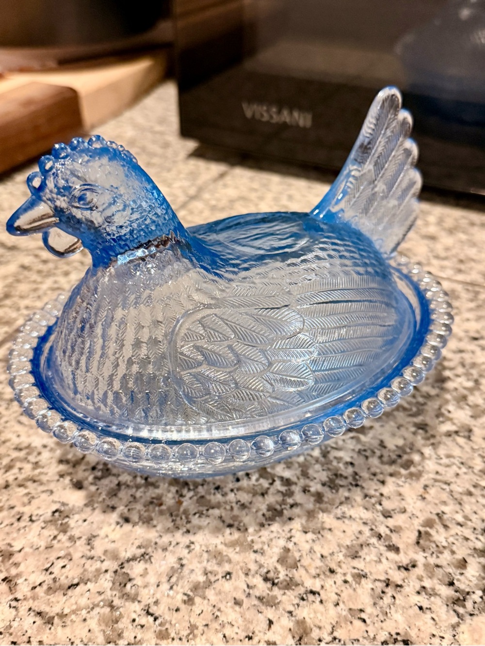 Cornflower Blue Glass Hen on Nest Decorative Dish - Indiana Glass
